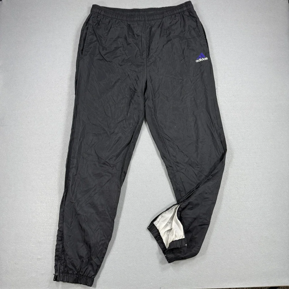 Vintage Adidas Track Pant Men Medium Black Ankle Zip Windbreaker Gym Run Workout